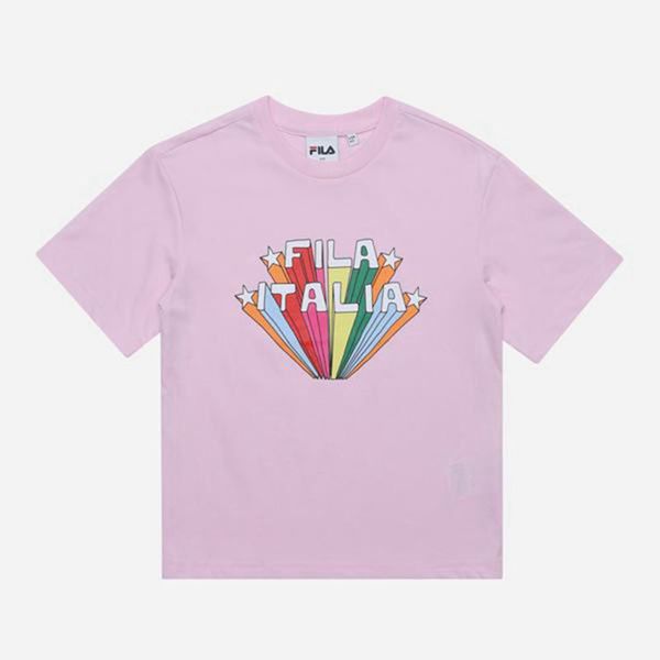 Camisetas Manga Corta Fila Niñas Rosas - Rainbow Crew Neck S/S - España 801634DSR